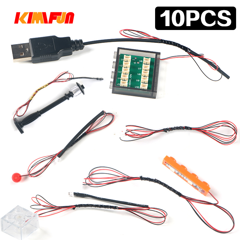 Tech Accessories Hub - Lego-ビルディングブロックランプ,10個,2ピン,1x1,mocアクセサリー,レンガ,usb,ハイテクストリート,10 in 1ハブ,レゴ互換