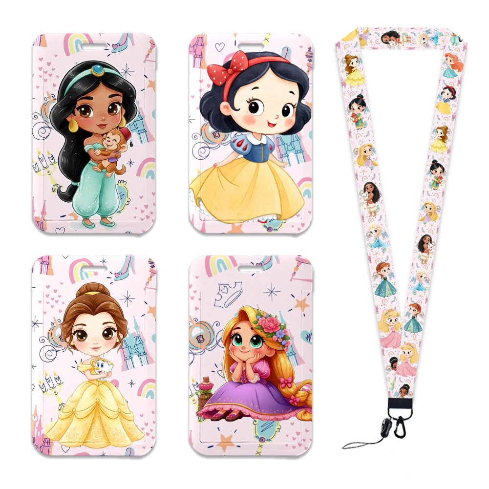Kawaii Tech Accessories - ディズニープリンセス漫画かわいいかわいいカードホルダー労働許可証名札キーホルダー付き学生証カードストラップホルダーアクセサリー