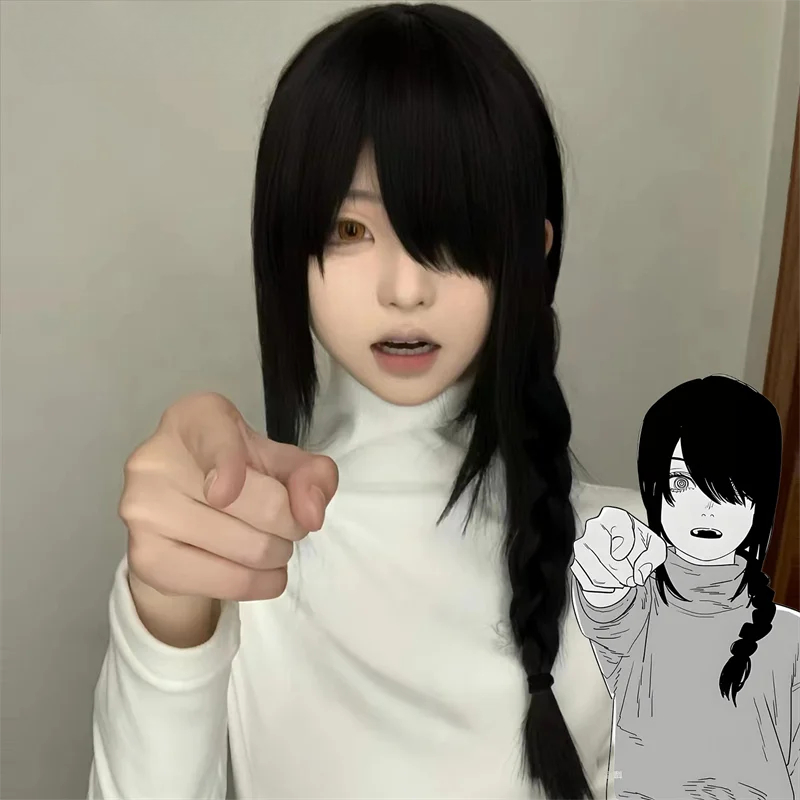 Tech Accessories For Men - アニメチェーンソーマンナユタ大人のコスプレウィッグ黒ロング三つ編みヘア耐熱合成かつらハロウィンカーニバル小道具
