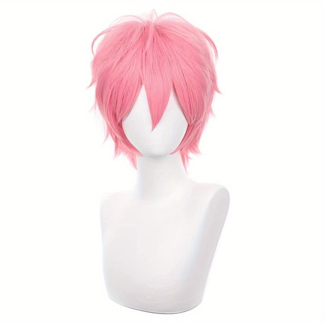 Tech Accessories For Men - 男性と女性のための短い合成スピッキーヘア,耐熱性,レイヤードコスプレウィッグ,ふわふわヘア,ピンク,ハロウィーンパーティー
