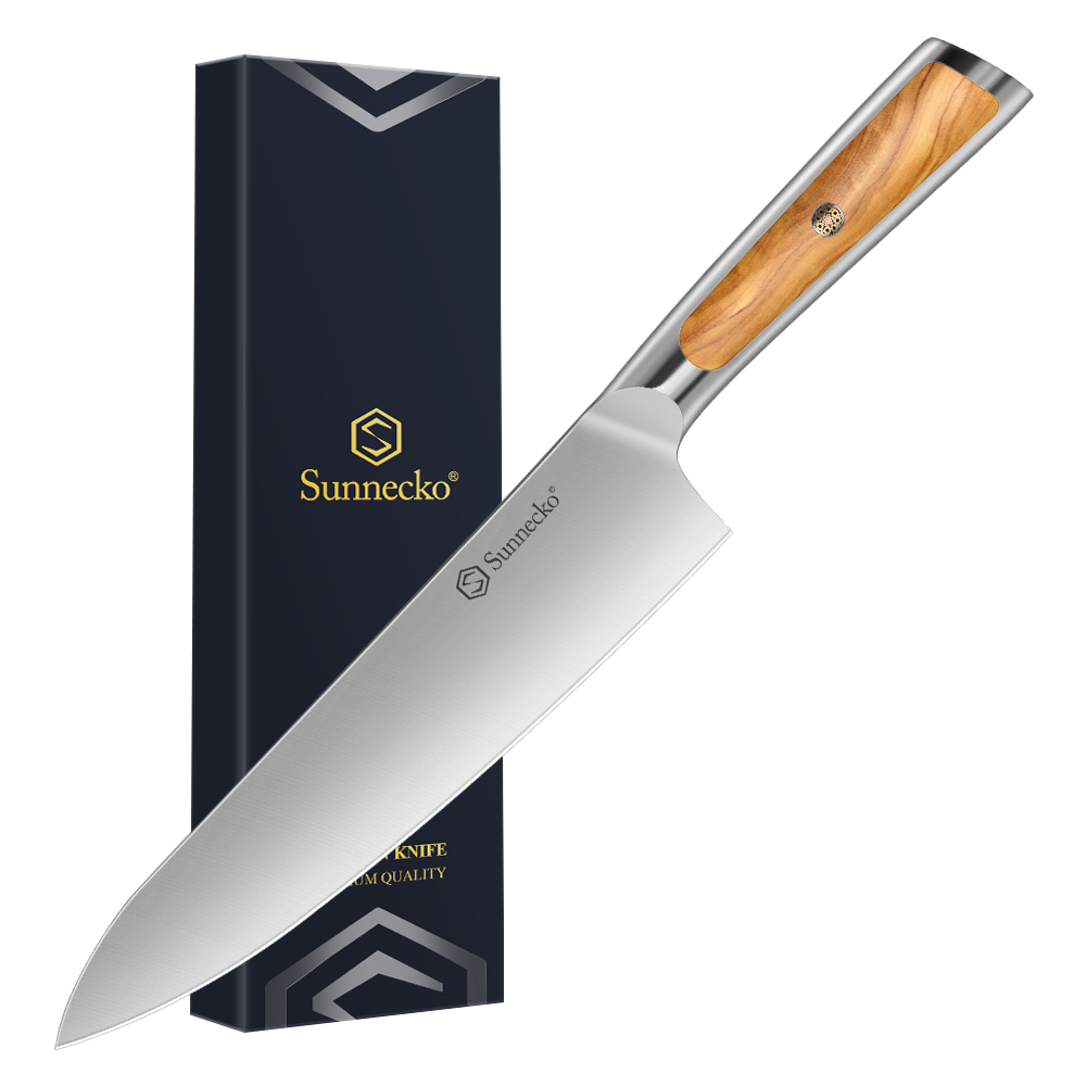 High Tech Kitchen Accessories - Sunnecko シェフナイフ 高品質ステンレス鋼 日本製キッチンナイフ 切断工具 人間工学に基づいたオリーブ木製ハンドル