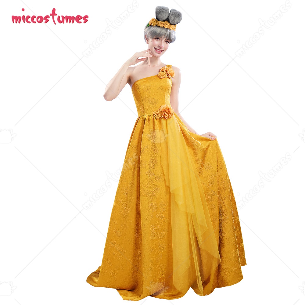 Tech Accessories For Women - 【出荷準備完了】Miccostumes 女性用ウサギコスプレガウンドレス イエローコスプレドレス 耳付きヘアバンドと花のヘアアクセサリー付き