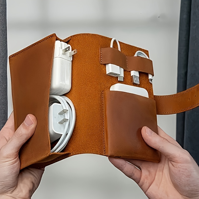 Tech Accessories Travel Case - 1pc PUレザーマルチコンパートメントオーガナイザー-ポータブルテックスクールアクセサリーケース、ケーブル、充電器、ペン用-耐久性のある旅行用ストレージ