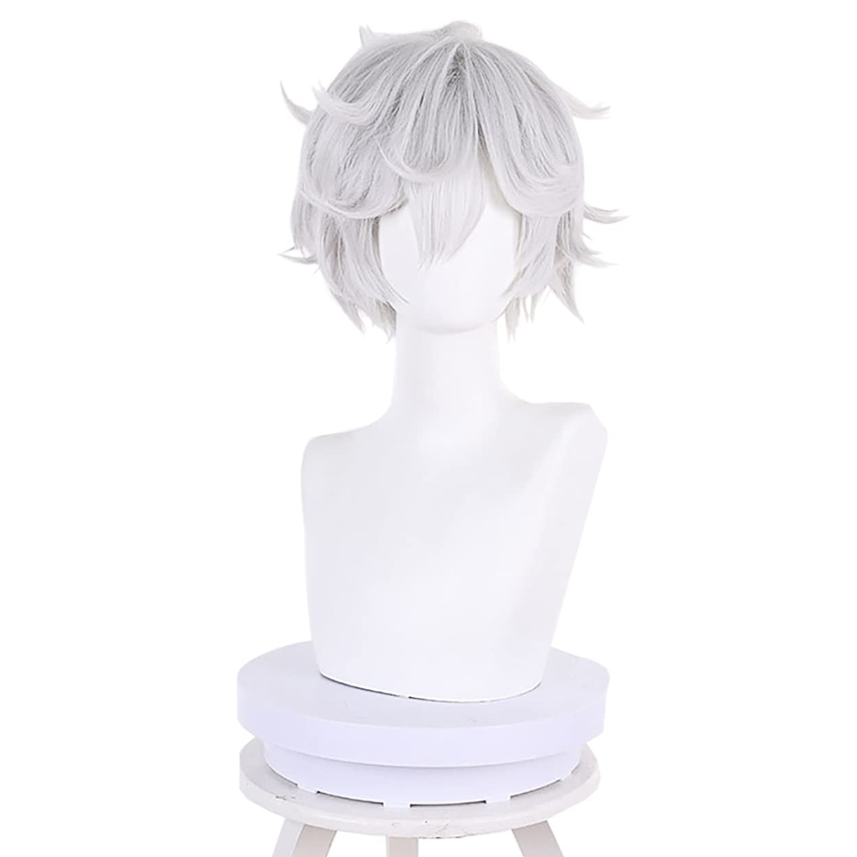 Tech Accessories For Men - アニメgabimaruコスプレウィッグ,男性用のふわふわの短い髪,グレーと白,男の子用の短い髪,ハロウィーンパーティー