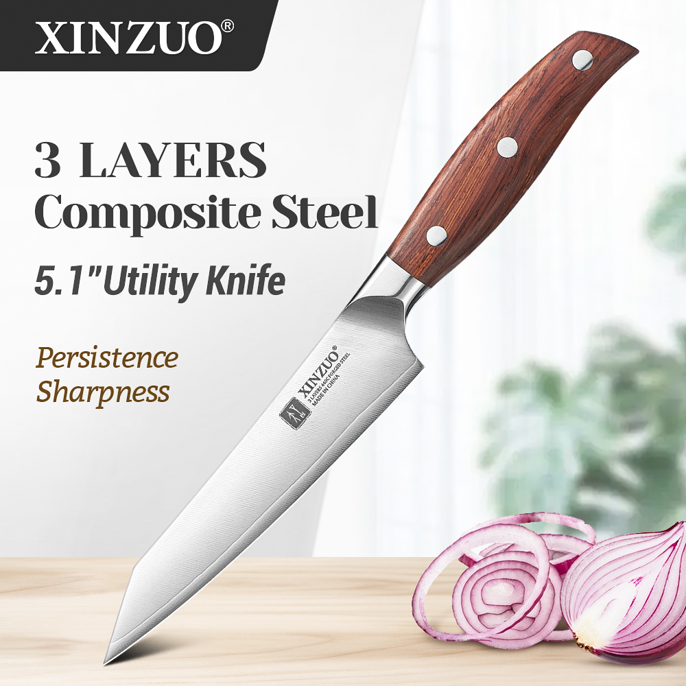 High Tech Kitchen Accessories - XINZUO 5.1インチ万能包丁 440C鋼芯 3層複合鋼 高品質レッドウッドハンドル キッチン調理器具