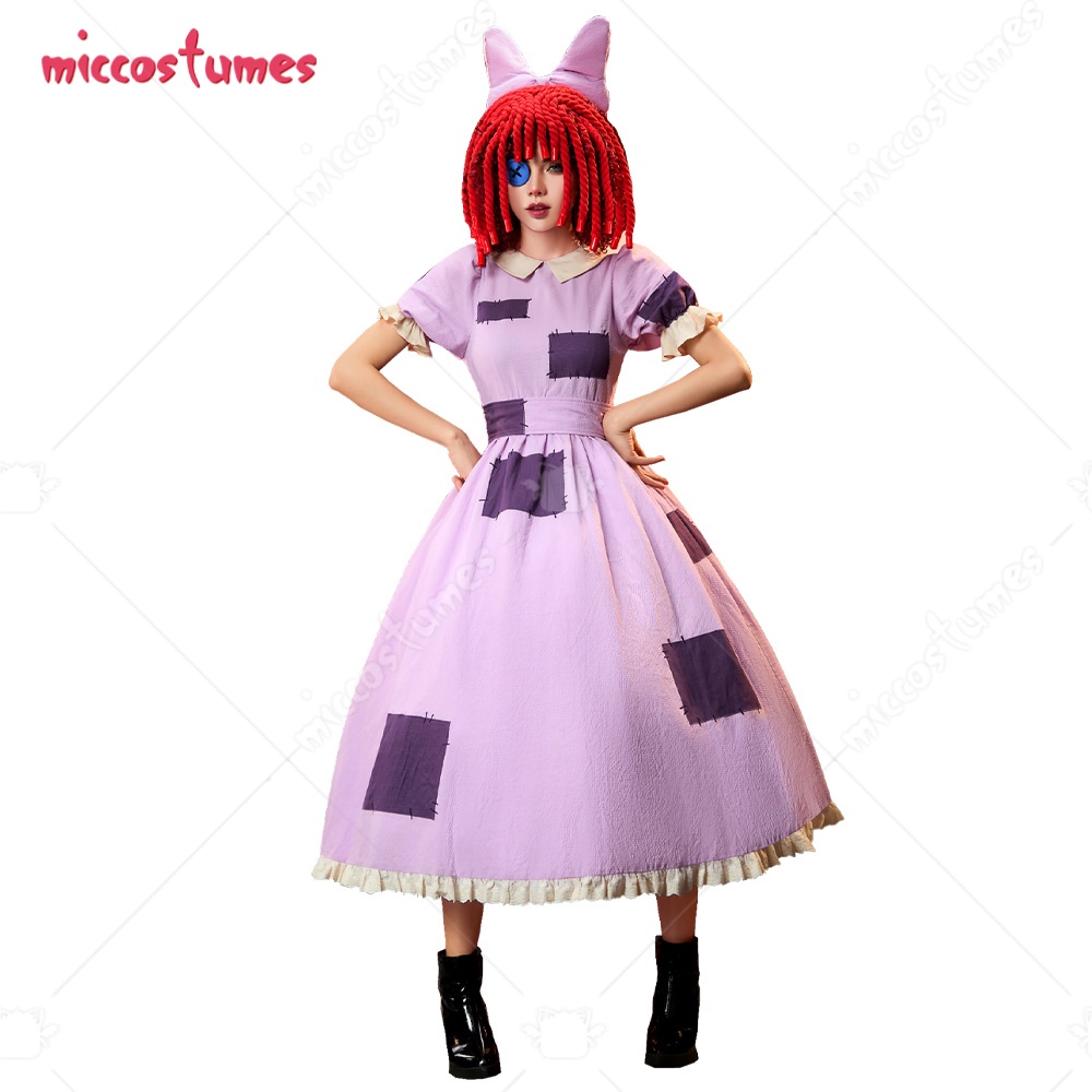 Tech Accessories For Women - 【即日発送可能】Cosplay.fm 女性用コスプレ衣装 ラグドール パープル パッチワークドレス ベルトと三つ編みヘアアクセサリー付き