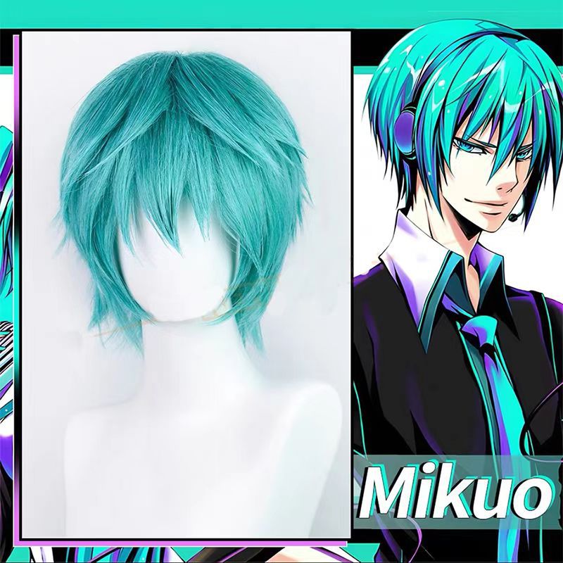 Tech Accessories For Men - Mikuo コスプレウィッグアニメミクブルーショートヘアアクセサリー高温ワイヤーヘアウィッグキャップ付き男性用