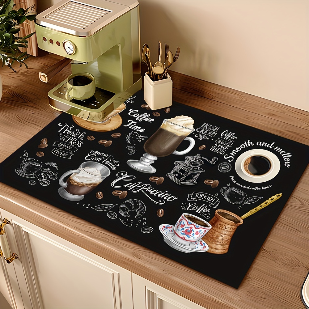 Tech Table Accessories - VIKAMA ヴィンテージコーヒーマシンマット 吸収性、滑り止めキッチンワークトップマット プレートとボウルコースター キッチンアクセサリー