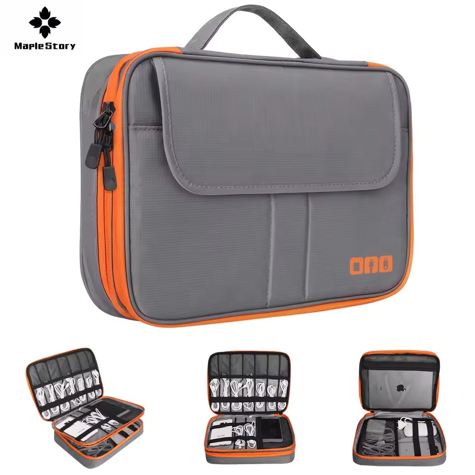 Tech Accessories Bag - 旅行用二層式デジタル収納ポーチ、充電器、USBデータケーブルバッグオーガナイザー、防水電子アクセサリーケーブル収納バッグ