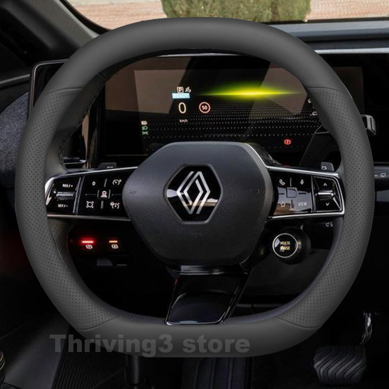 Tech Accessories Hub - 革車のステアリングホイールカバールノーオーストラル e-tech ハイブリッド 2022-2026 自動ステアリングホイールルノーオーストラルアクセサリー