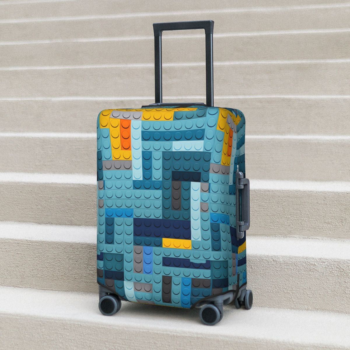 Tech Accessories For Travel - ブルーテックピクセルビルディングブロックテクスチャスーツケースカバービジネスプロテクターホリデー弾性荷物アクセサリー