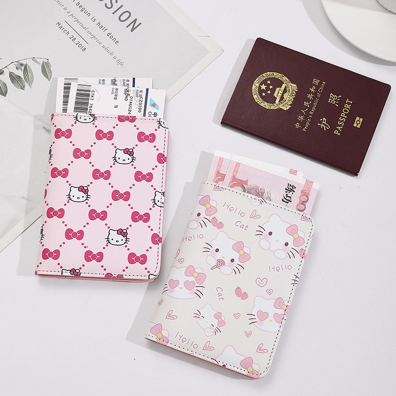 Tech Accessories For Travel - ハローキティ 女性用パスポートカバー PUレザー 多機能クレジットカード財布 パスポートホルダー 飛行機チケットオーガナイザーケース