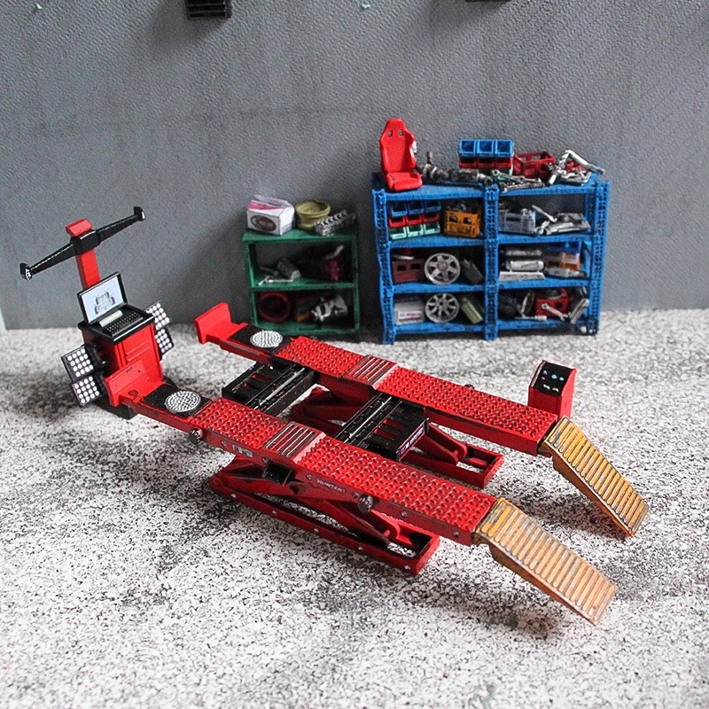 Tech Table Accessories - 1:64 ガレージシーンアクセサリー テーブル自動車修理ツールセット モデルカーホイールアライメント メカニックワークショップシーン DIY