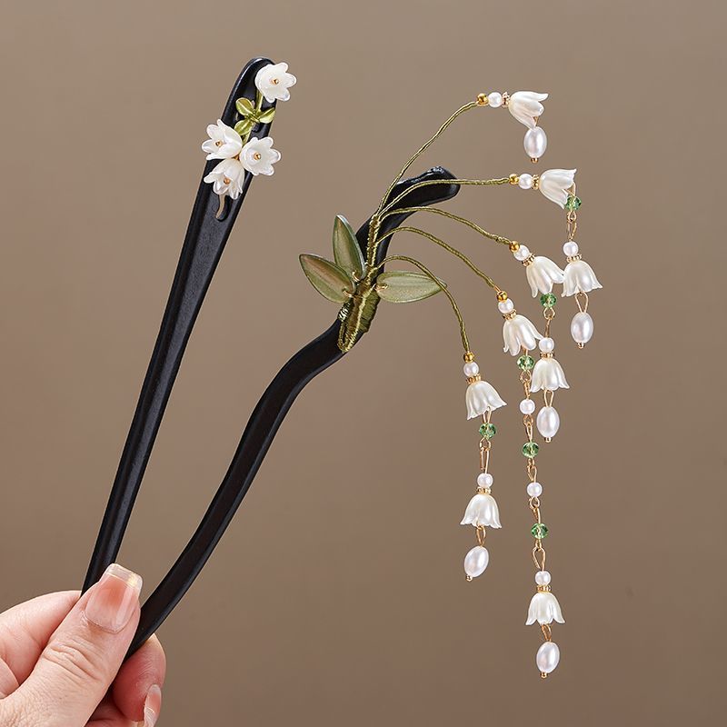 スズラン1 ヘアスティック レトロ木製フラワータッセルヘアピ - Tech Accessories For Women のレビューと価格