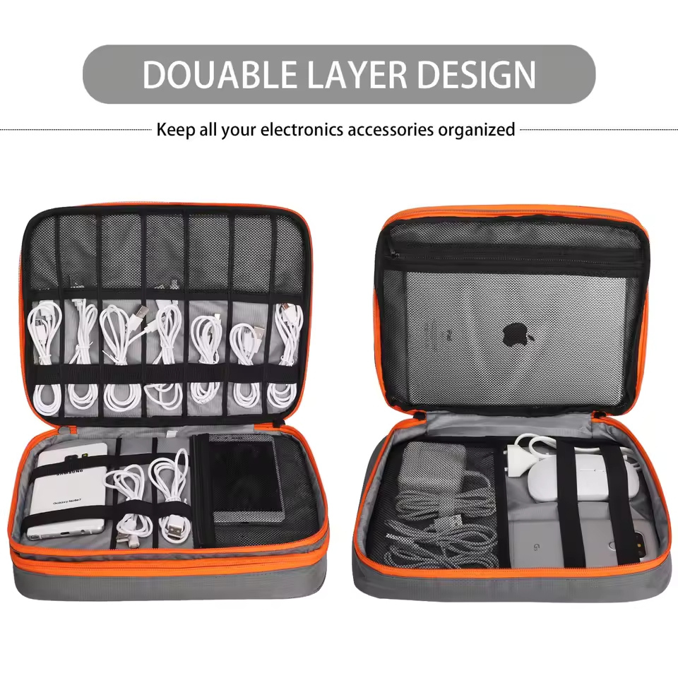旅行用二層式デジタル収納ポーチ、充電器、USBデータケーブル - Tech Accessories Bag のレビューと価格
