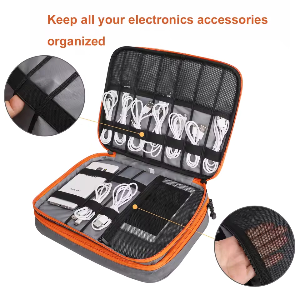 旅行用二層式デジタル収納ポーチ、充電器、USBデータケーブル - Tech Accessories Bag のレビューと価格